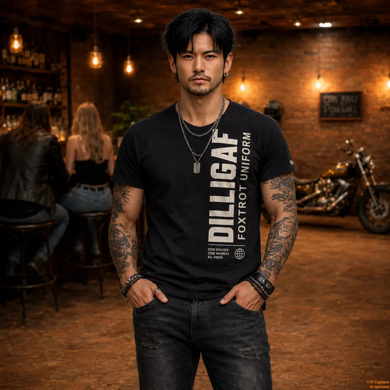 DILLI FU Tee - Caballeros – Black – black_dilligaffu_front_mann – El Capitano