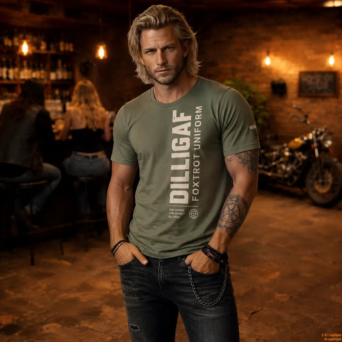 DILLI FU Tee - Caballeros – Military Green – military_green_dilligaffu_front_mann – El Capitano