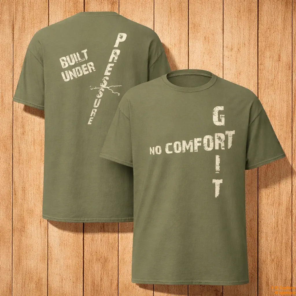 No Comfort Tee – Señoras – – military_green_nocomfort_front_back – El Capitano