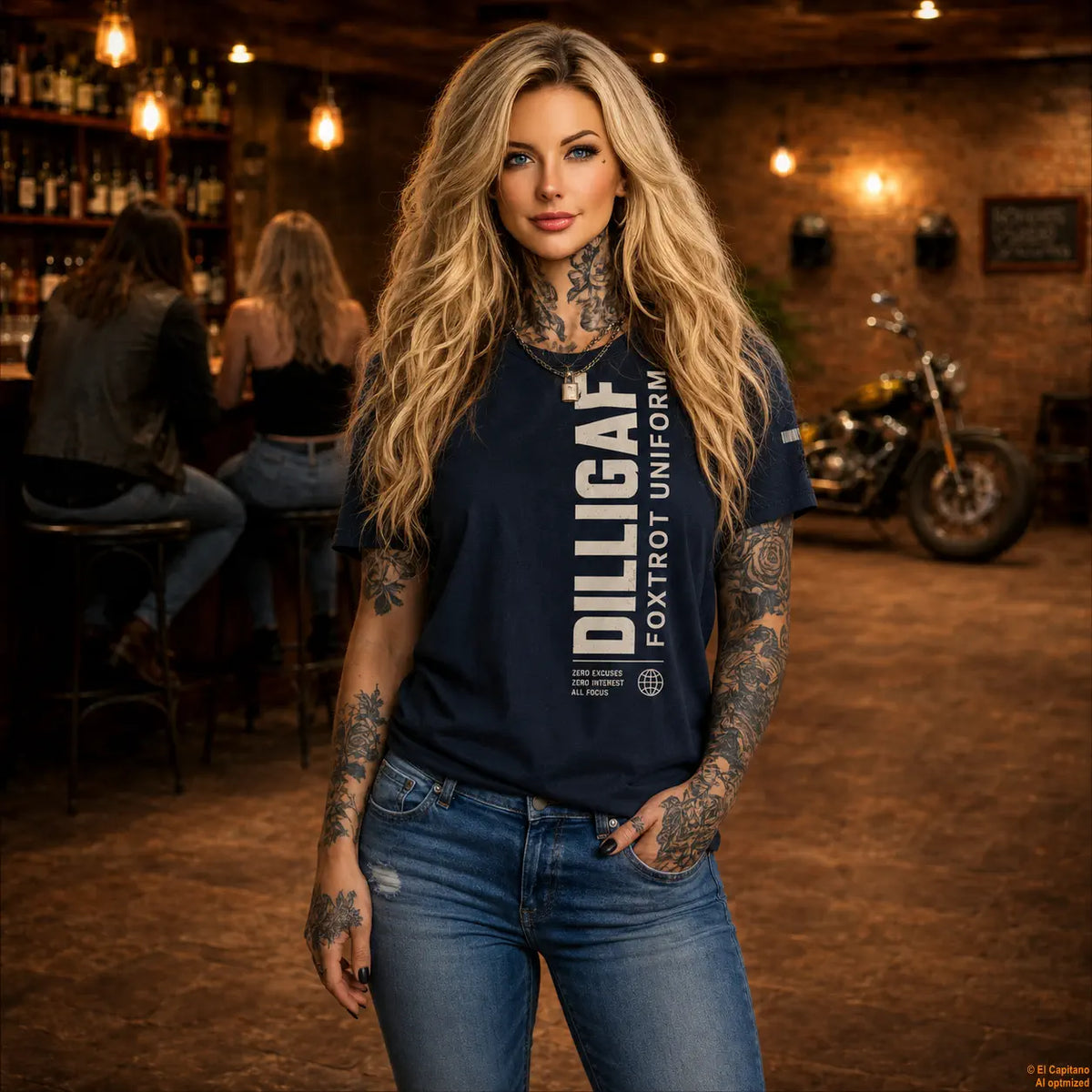 DILLI FU Tee – Señoras – Navy – navy_dilligaffu_front_frau – El Capitano