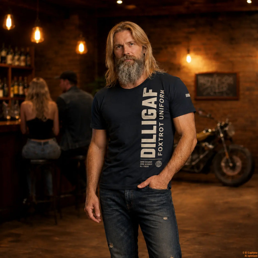 DILLI FU Tee - Caballeros – Navy – navy_dilligaffu_front_mann – El Capitano
