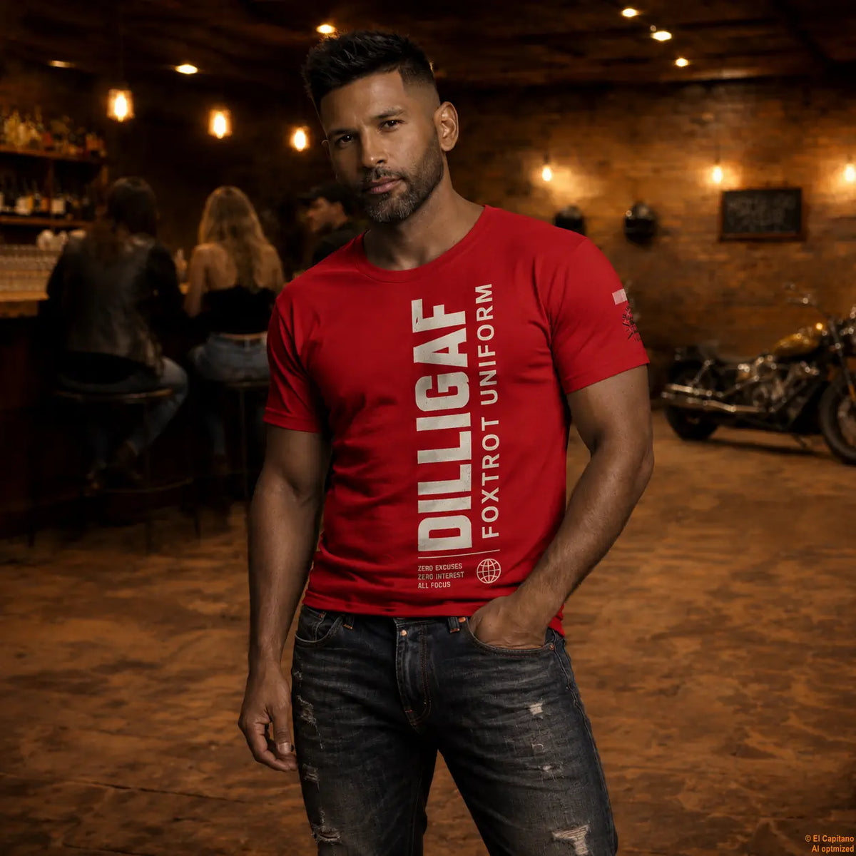 DILLI FU Tee - Caballeros – Red – red_dilligaffu_front_mann – El Capitano
